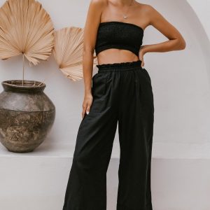 Ibiza Wide Leg Cropped Linen Pants